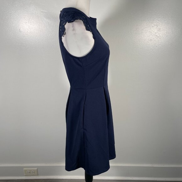 Speechless Navy Blue Crew Neck Lace Shoulder Sleeveless Fit & Flare Dress M - Picture 12 of 16